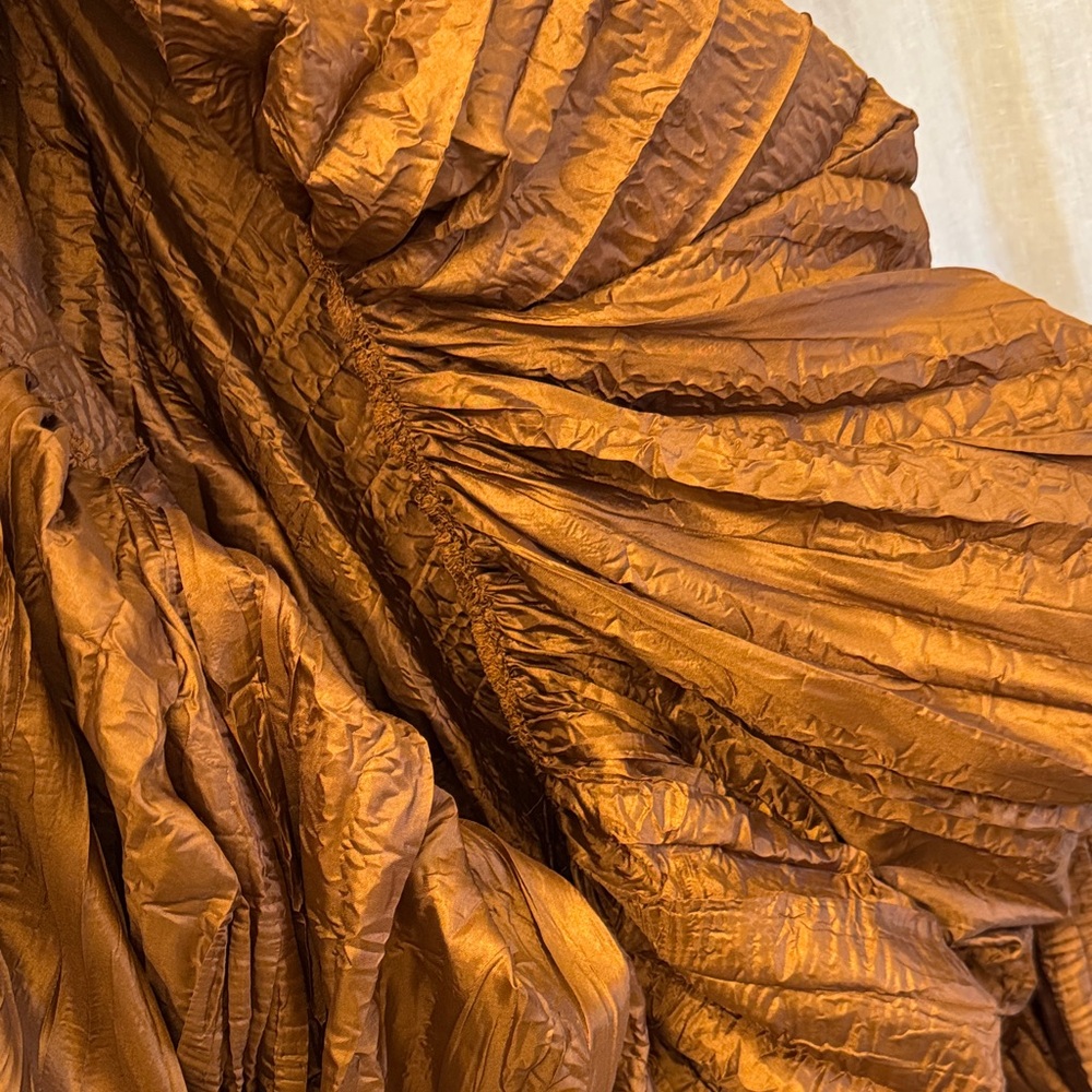 RAY HARRIS London Bubble Hem Maxi Dress Shimmer Brown V-Neck Plisse Crinkle O/S - Picture 5 of 10